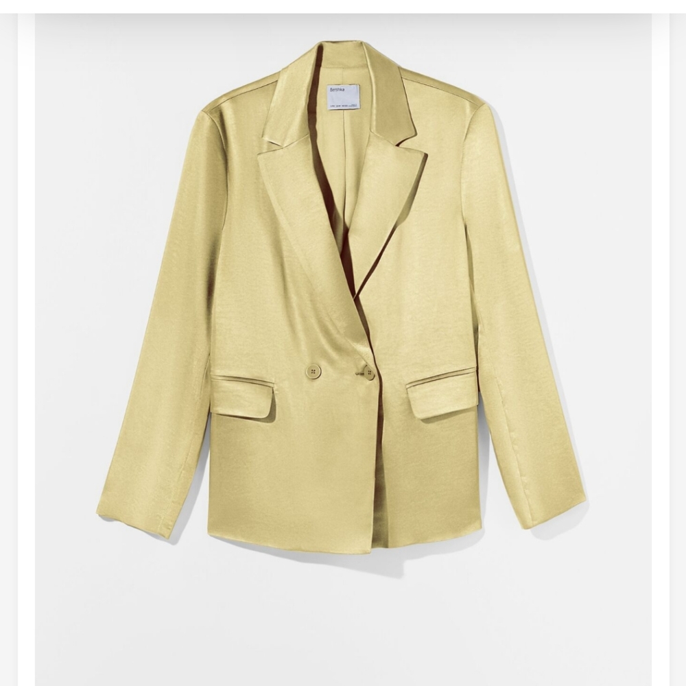 Bershka satin blazer small oversized yellow